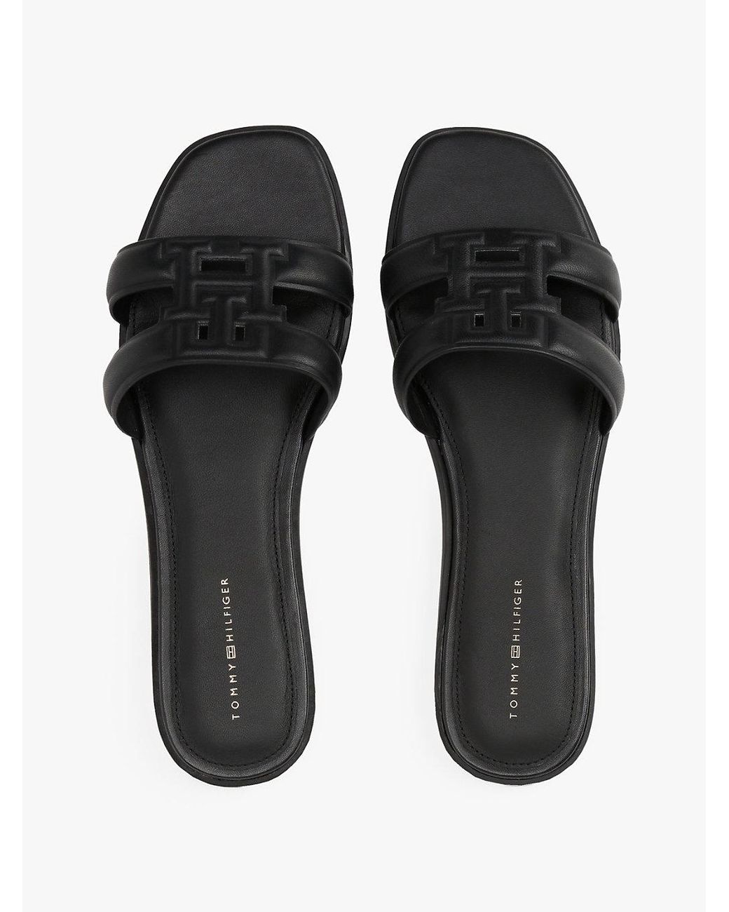Tommy Hilfiger White Leather Th Monogram Strap Mules