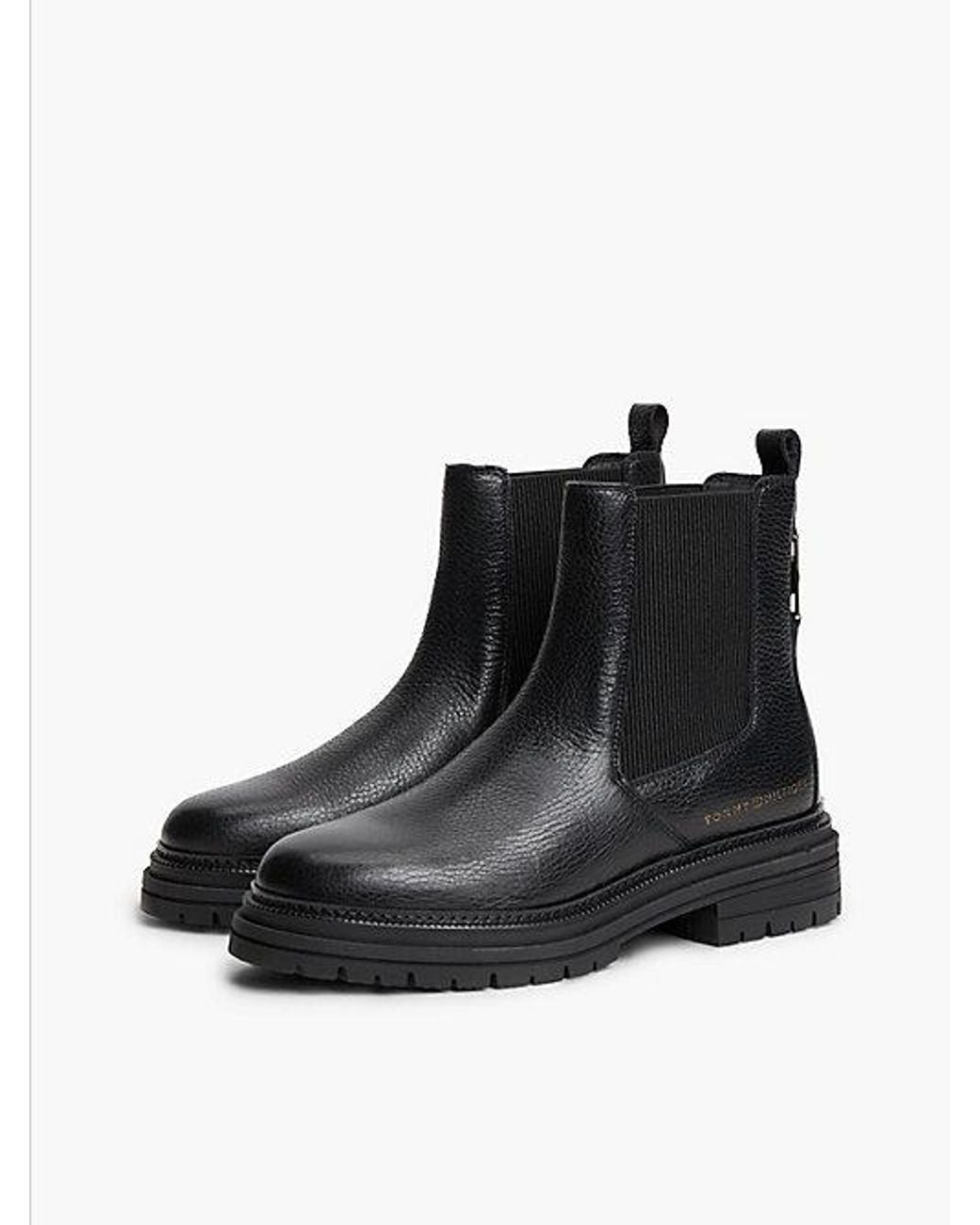 Tommy Hilfiger Black Pebble Grain Leather Chelsea Boots