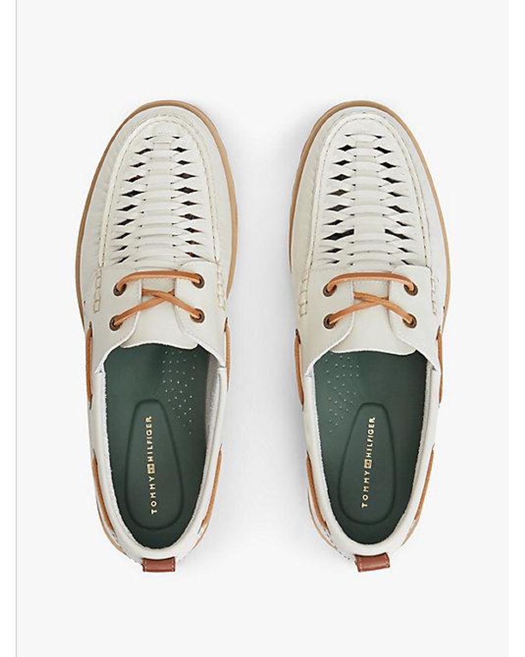 Tommy Hilfiger White Leather Braided Boat Shoes for men