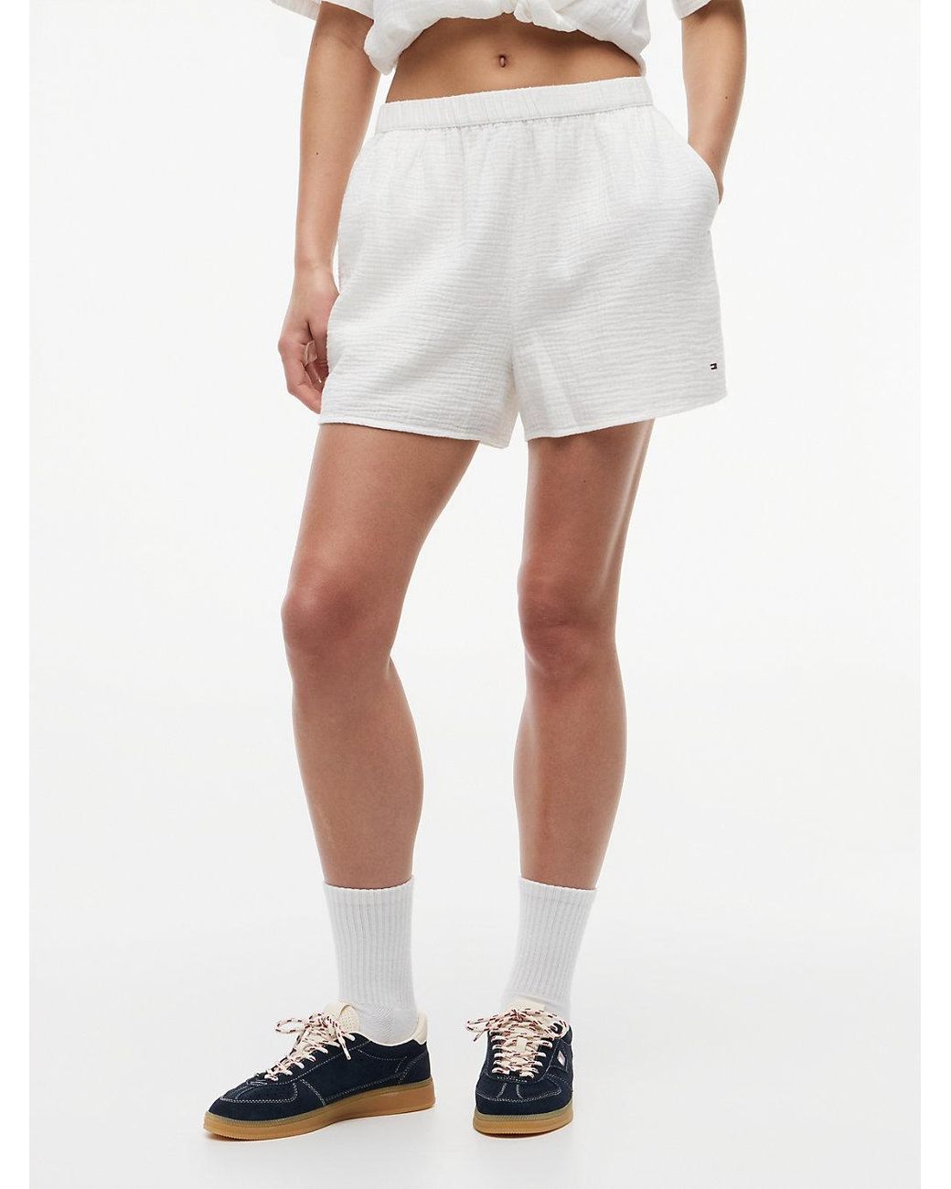 Tommy Hilfiger White Crinkle Textured Relaxed Shorts
