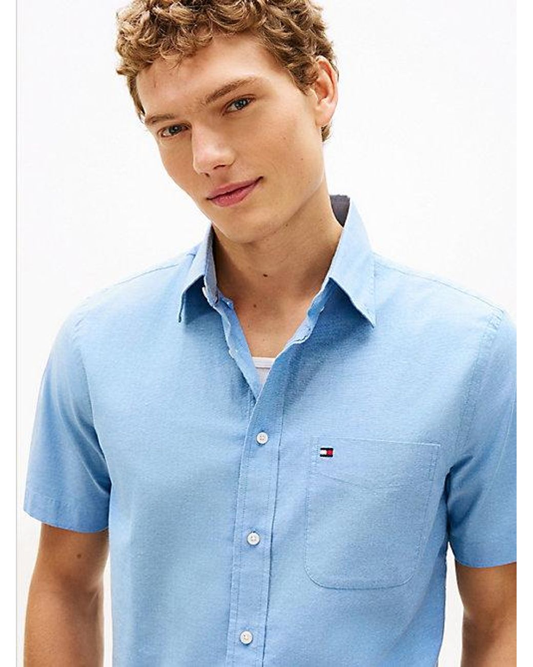 Tommy Hilfiger Regular Fit Lichtgewicht Overhemd Met Korte Mouwen in het Blue voor heren