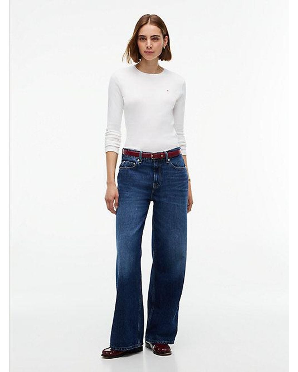 Tommy Hilfiger White Flag Embroidery Slim Long Sleeve T-Shirt