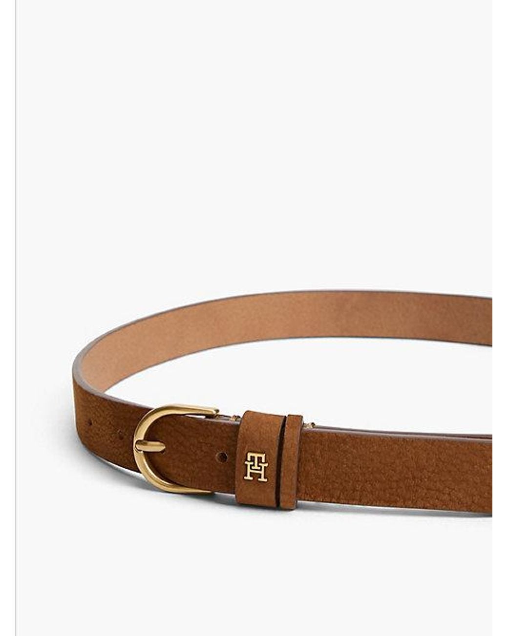 Tommy Hilfiger Brown Leather Rounded Brass Buckle Belt