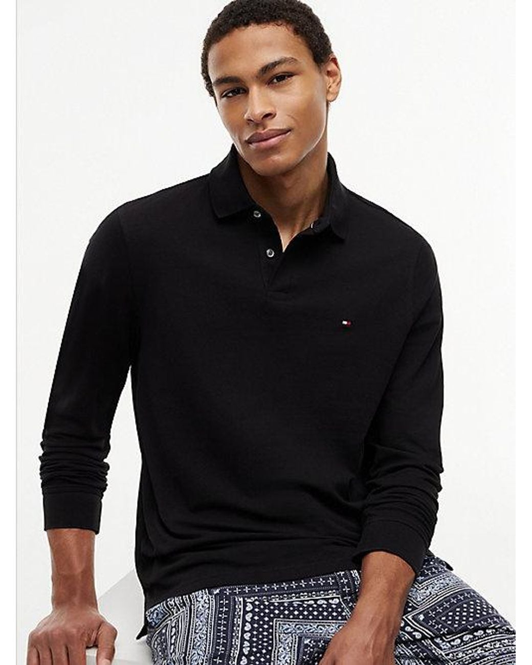 Tommy Hilfiger Black 1985 Regular Fit Long Sleeve Polo Shirt for men