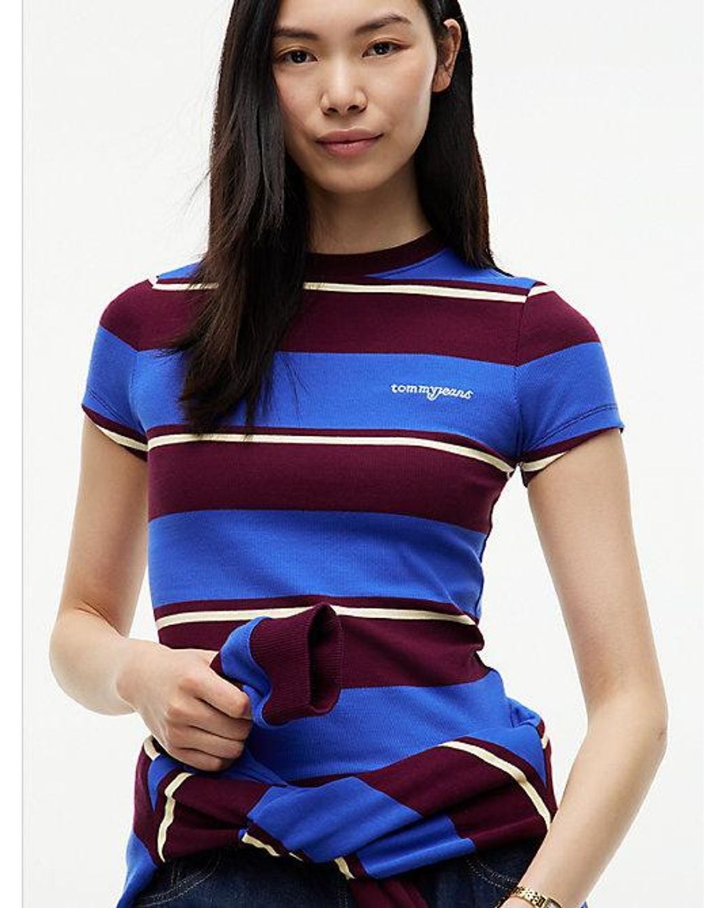 Tommy Hilfiger Blue Logo Ribbed Slim T-Shirt