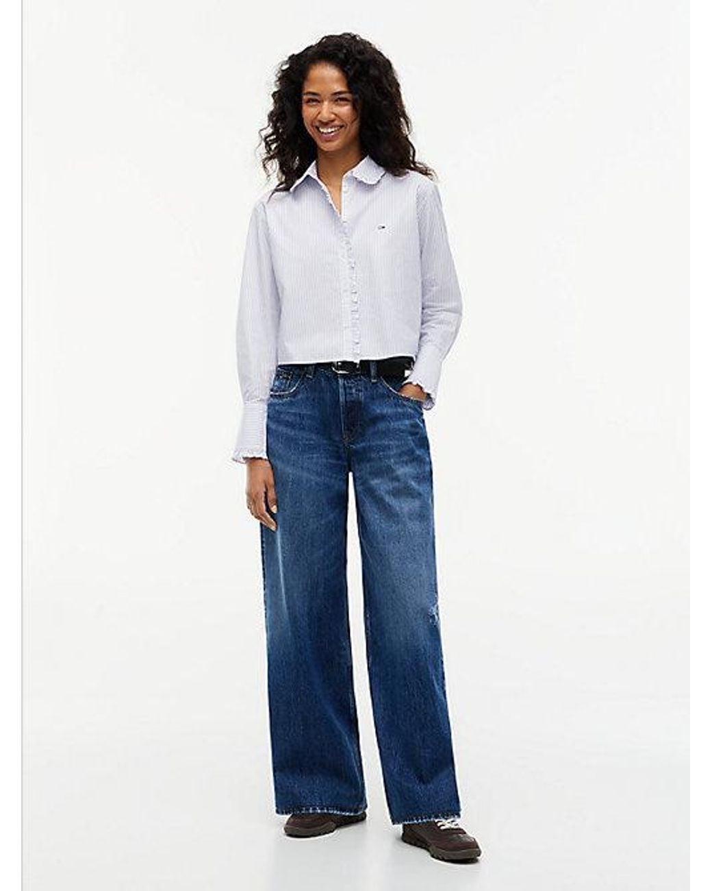 Tommy Hilfiger White Relaxed Fit Ruffle Poplin Shirt
