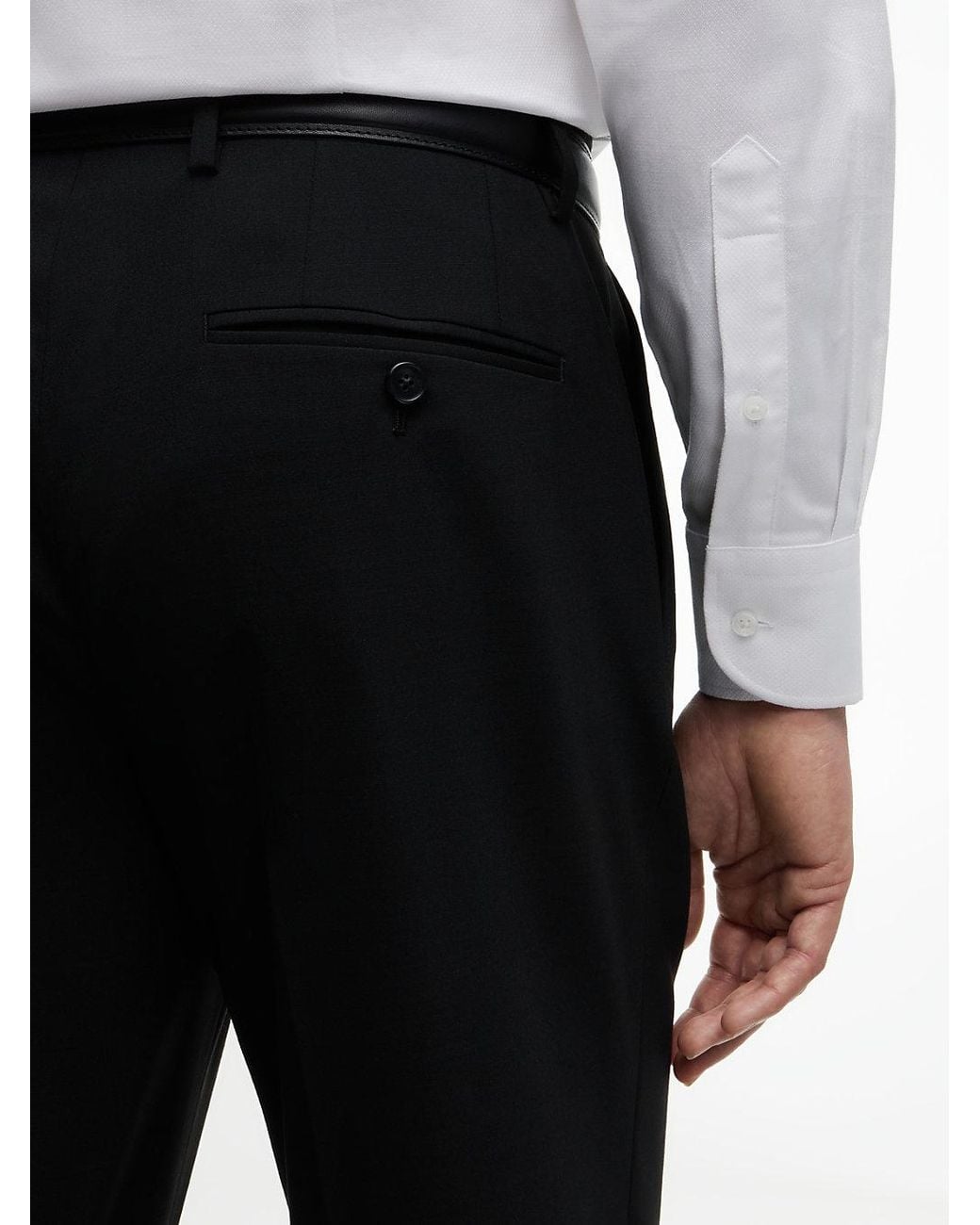 Tommy Hilfiger Black Tech Pressed Crease Wool Blend Trousers for men