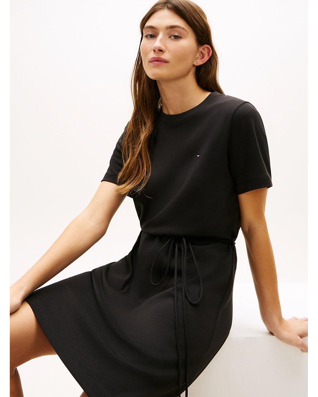 Tommy Hilfiger Black Interlock Knit Mini T-Shirt Dress