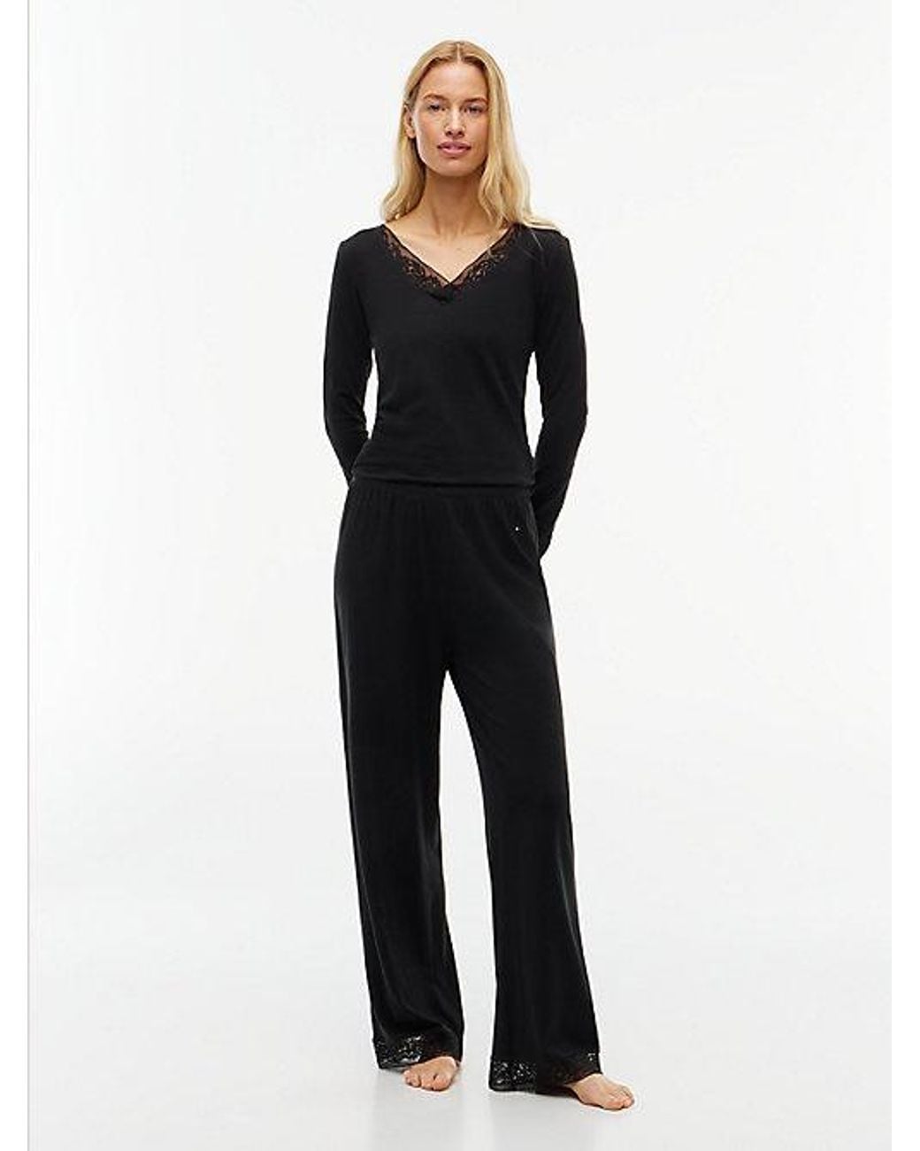 Tommy Hilfiger Black Lace Trim Relaxed Pyjama Bottoms