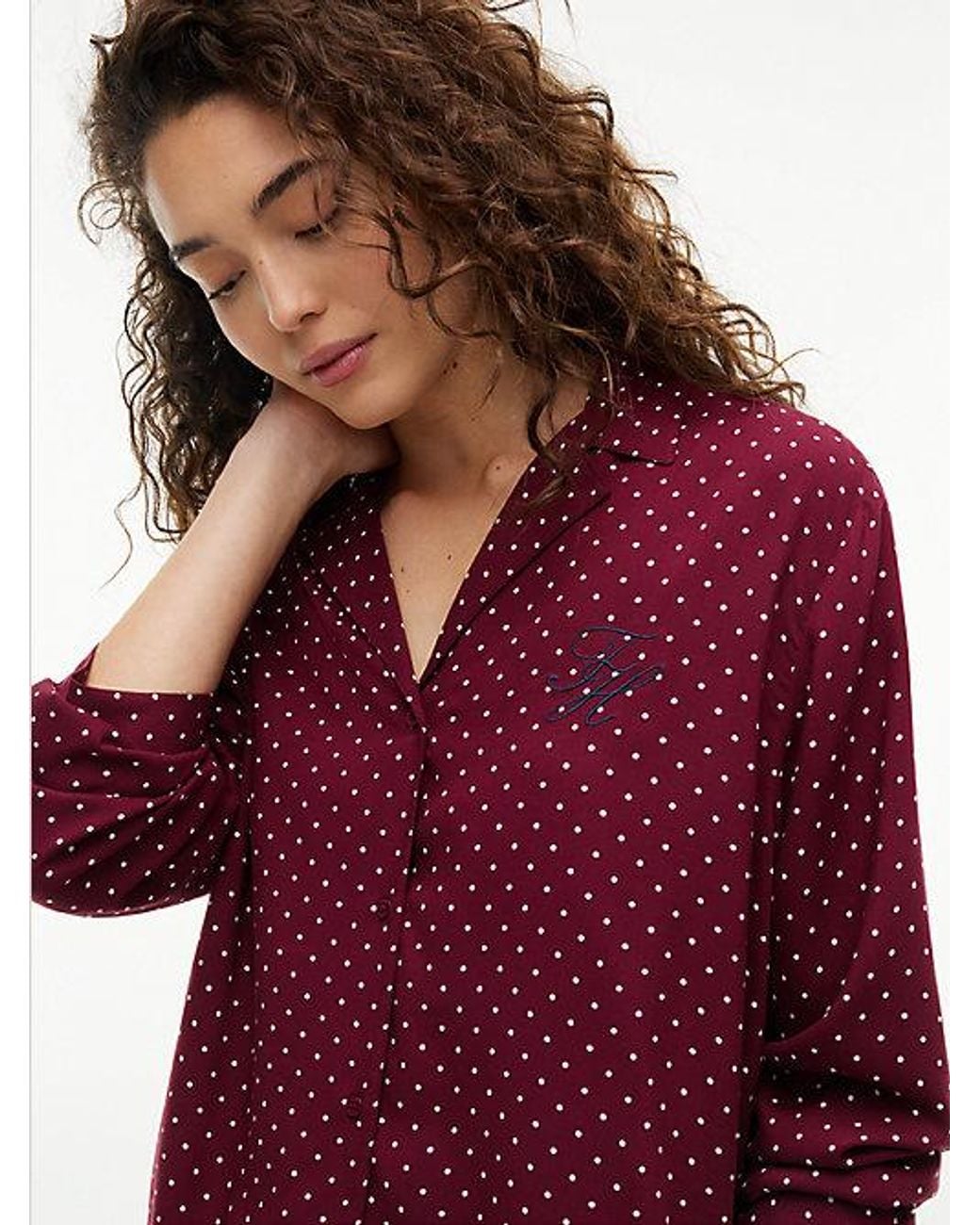 Tommy Hilfiger Red Essential Print Embroidery Relaxed Pyjama Shirt