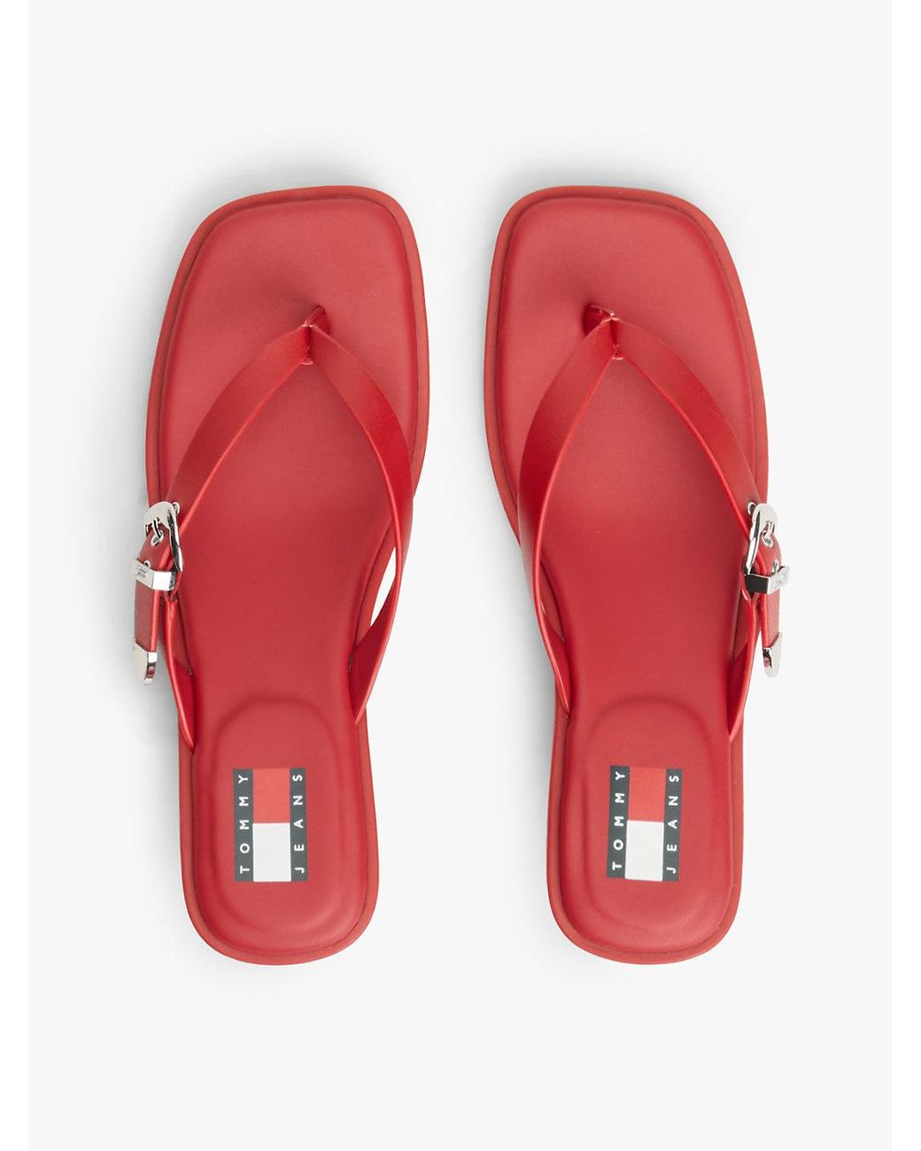 Tommy Hilfiger Red Leather Kitten Heel Toe Post Sandals