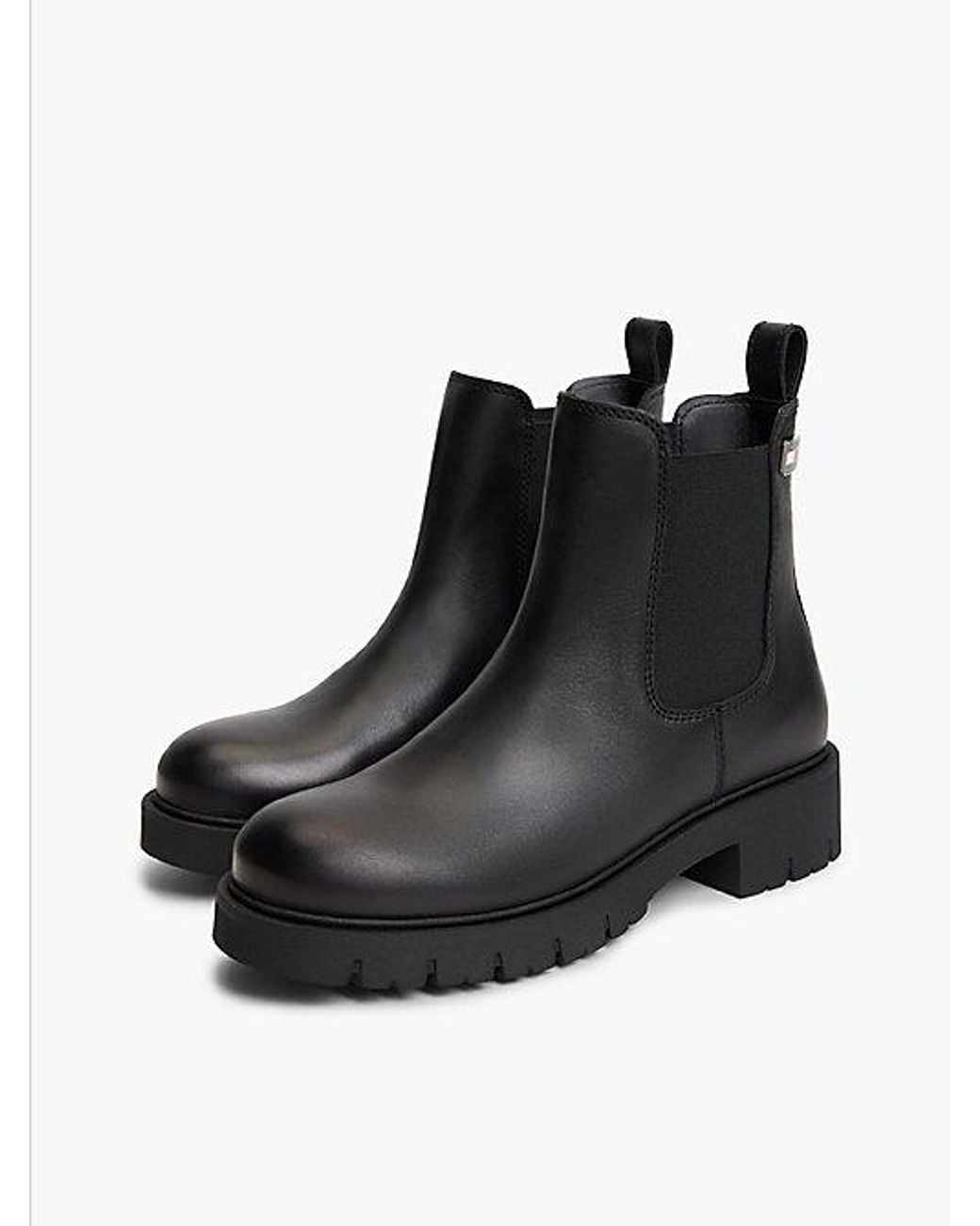 Tommy Hilfiger Black Tommy Jeans Leather Warm Lined Cleat Chelsea Boots
