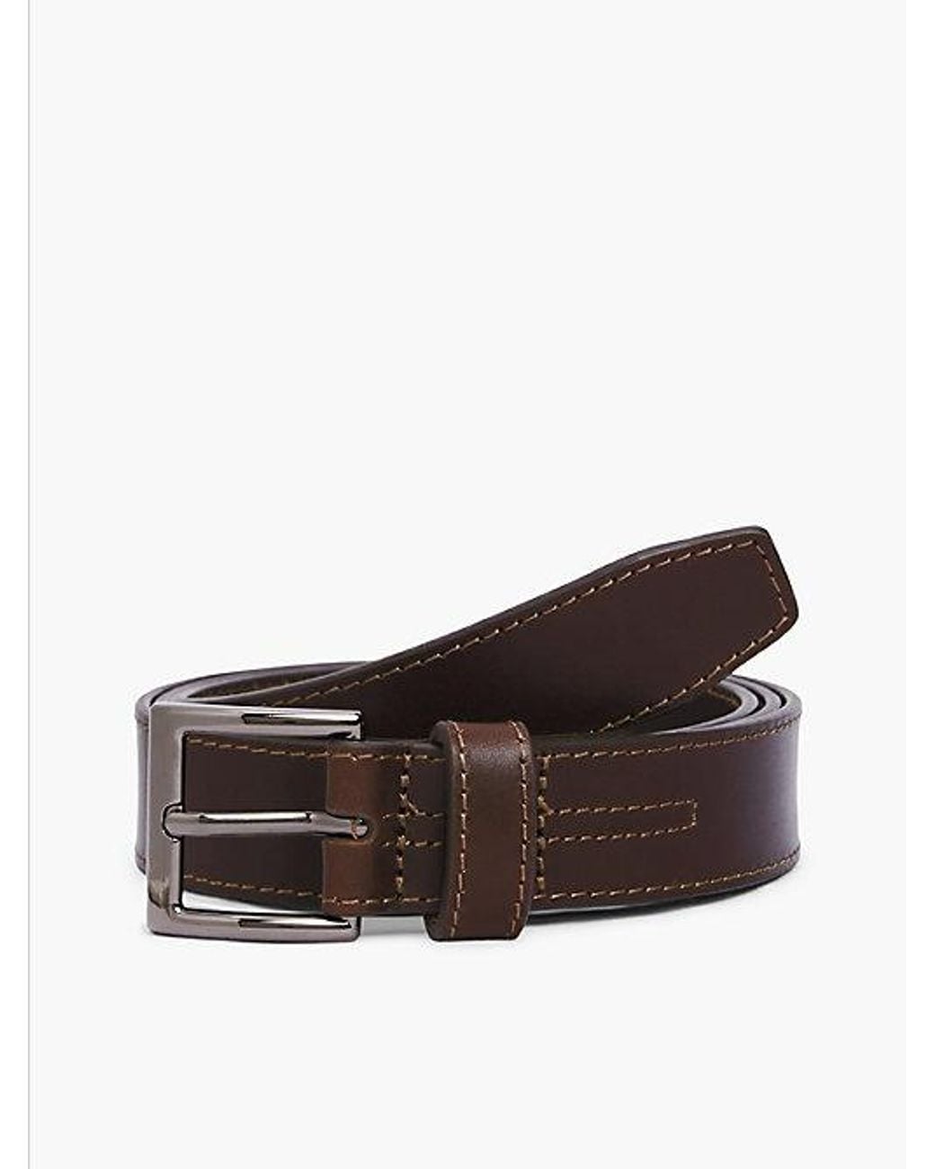 Tommy Hilfiger Brown Topstitch Square Buckle Leather Belt for men