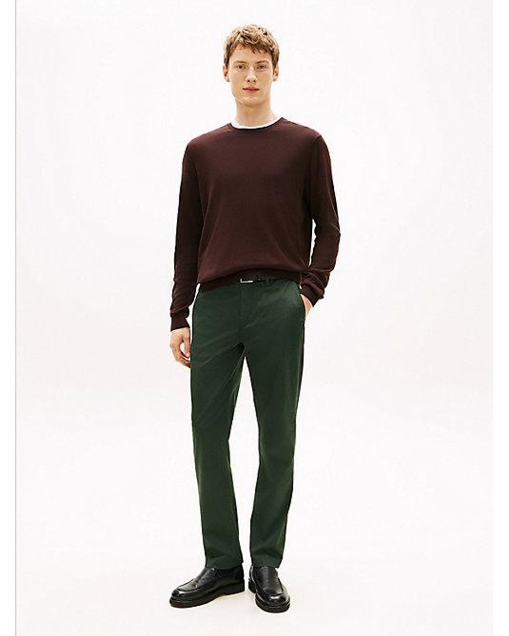Tommy Hilfiger Green Denton Textured Print Straight Leg Chinos for men
