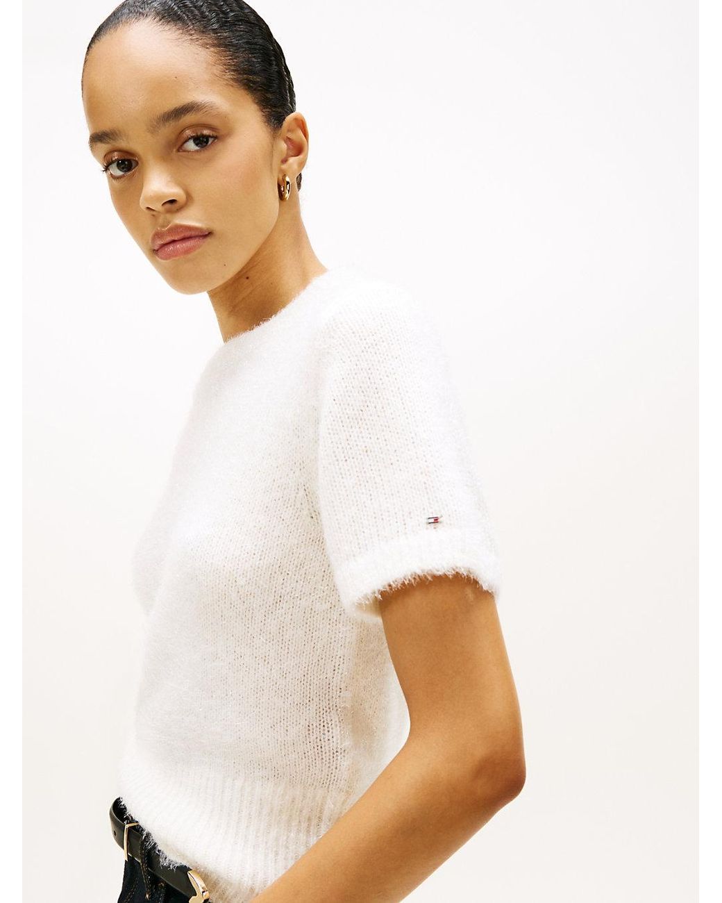 Tommy Hilfiger White Festive Wool Blend Short Sleeve Jumper