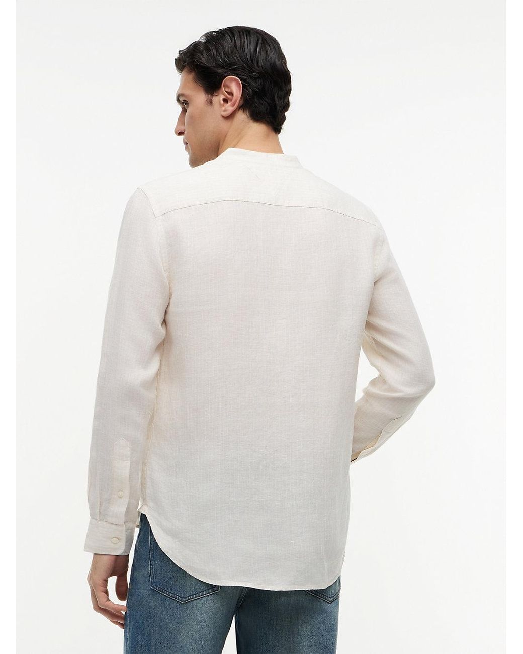 Tommy Hilfiger White Regular Fit Washed Linen Pinstripe Shirt for men