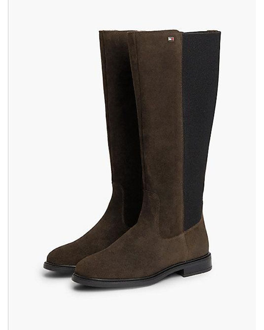 Tommy Hilfiger Black Enamel Flag Suede High Chelsea Boots