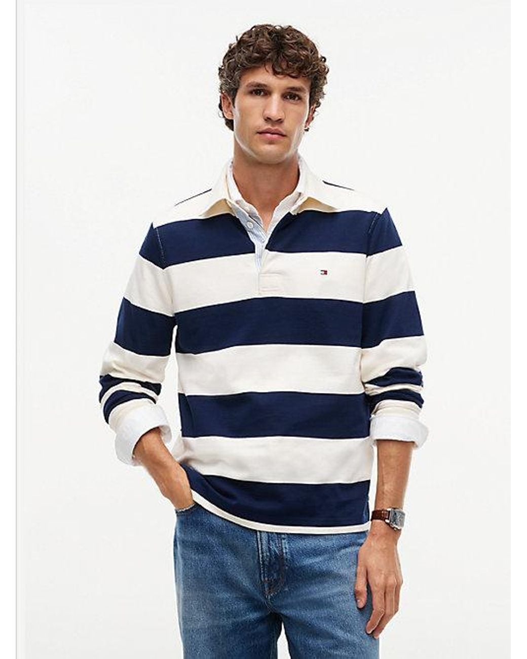 Tommy Hilfiger Blue Rugby Stripe Jersey Sweatshirt for men