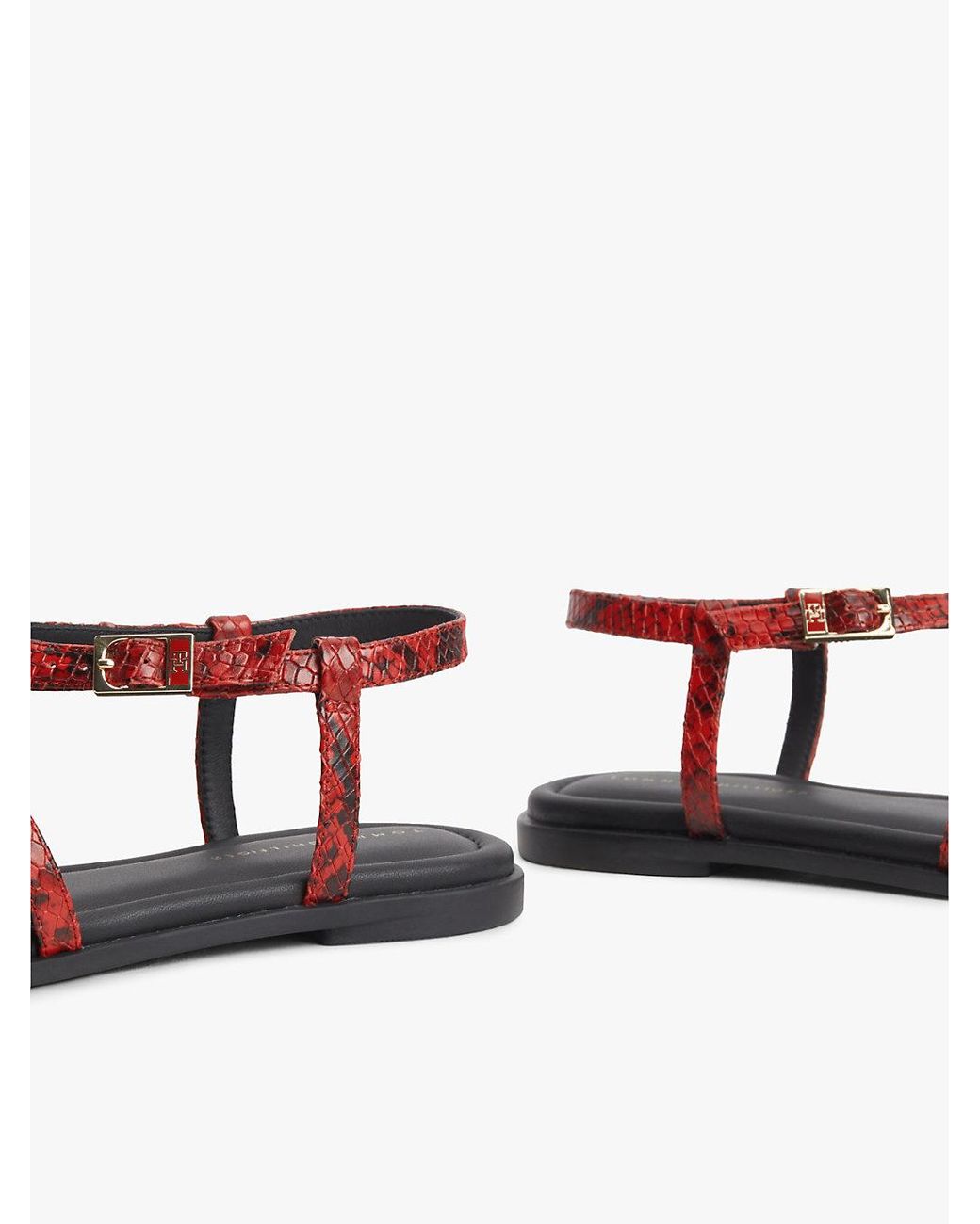 Tommy Hilfiger White Leather Strap Snake Print Toe Post Sandals
