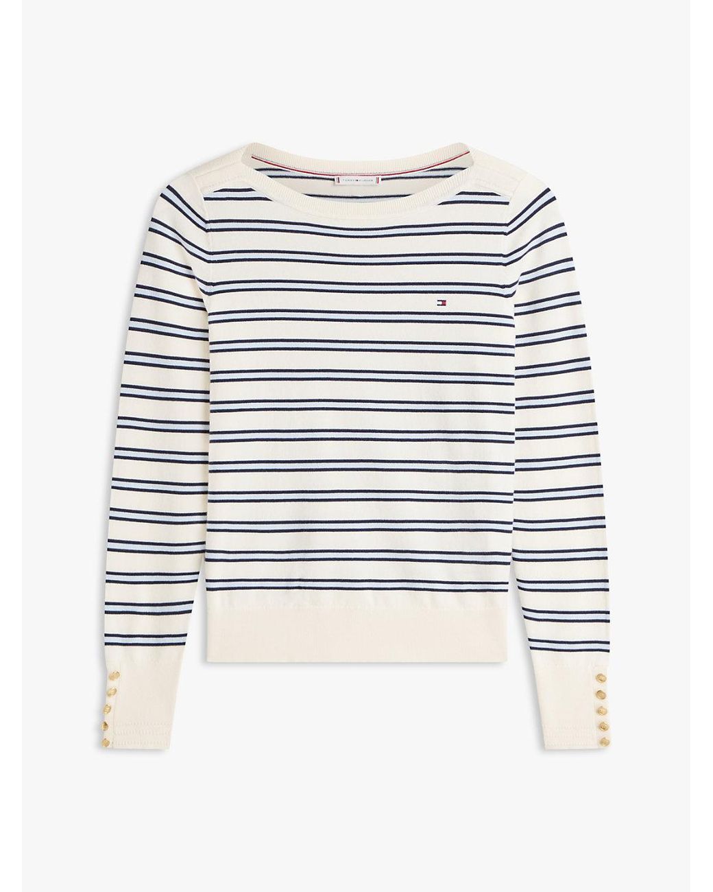 Tommy Hilfiger Blue Gold-tone Button Jersey Boat Neck Jumper