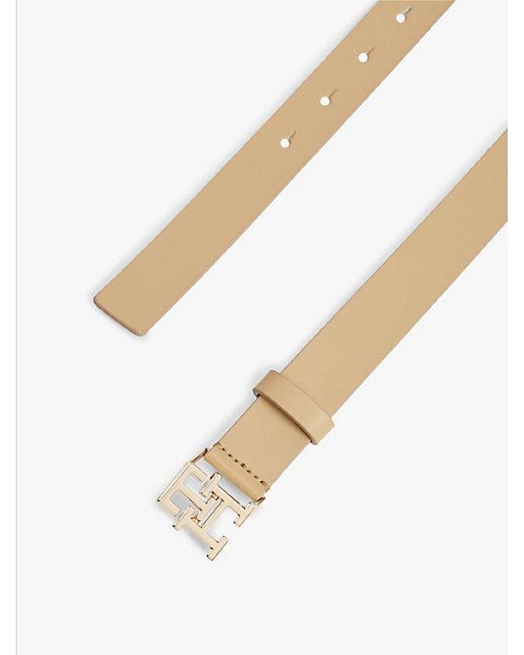 Tommy Hilfiger Natural Th Monogram Leather Plaque Buckle Belt