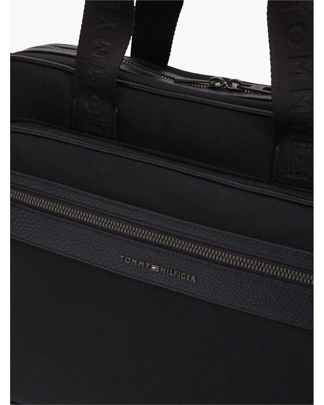 Tommy Hilfiger Black Removable Strap Textile Laptop Bag for men