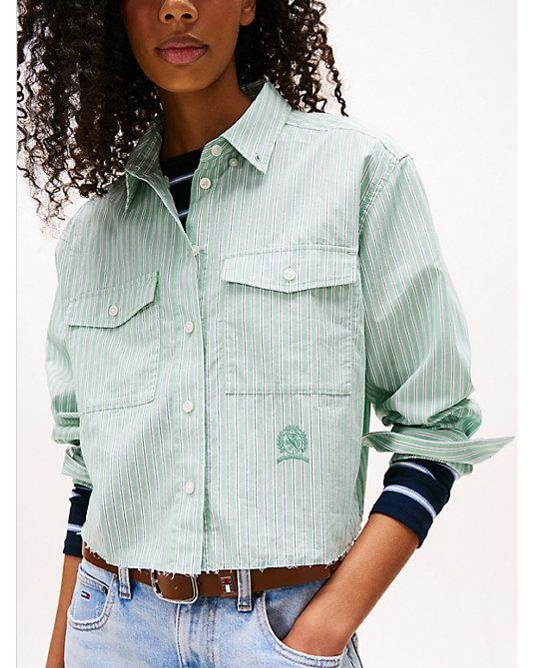 Tommy Hilfiger Blue Tommy Jeans Crest Embroidery Relaxed Fit Cropped Shirt