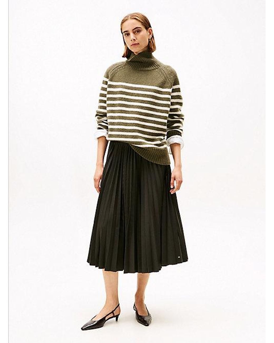 Tommy Hilfiger White Pleated Midi Skirt