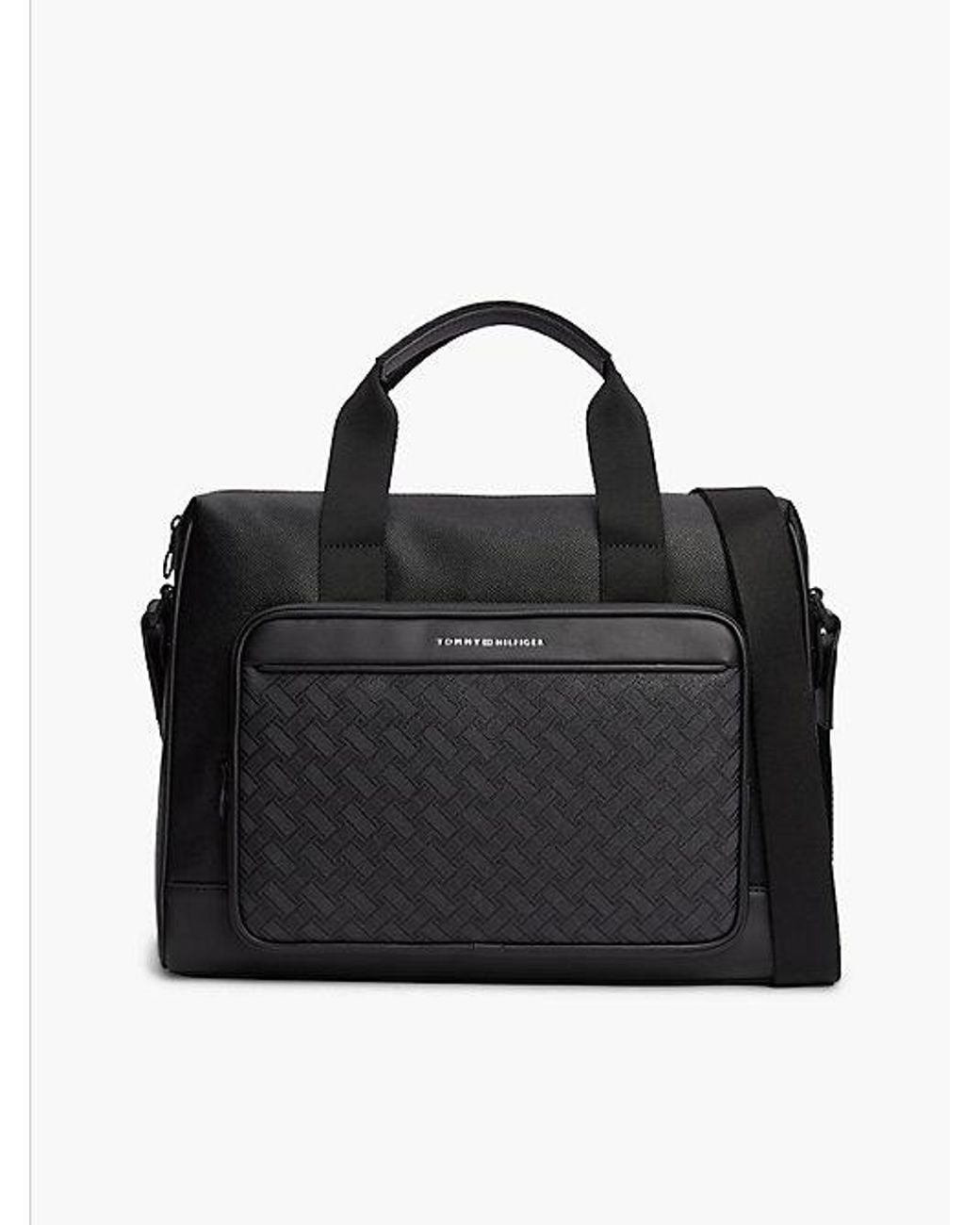 Tommy Hilfiger Black Modern Textured Flag Laptop Bag for men