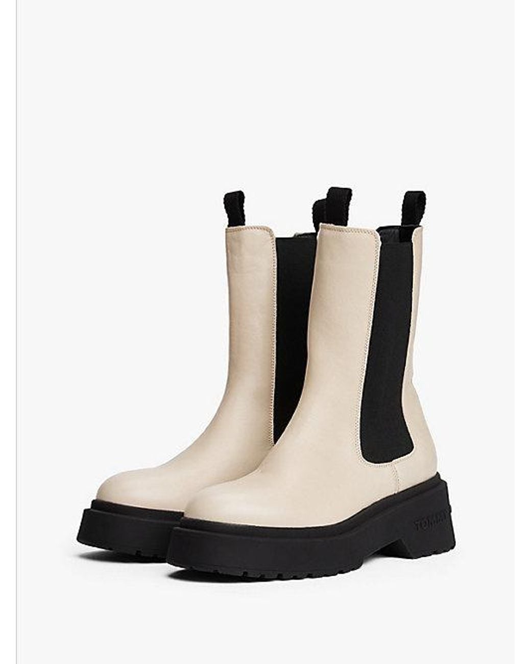Tommy Hilfiger White Leather Cleat Chelsea Boots