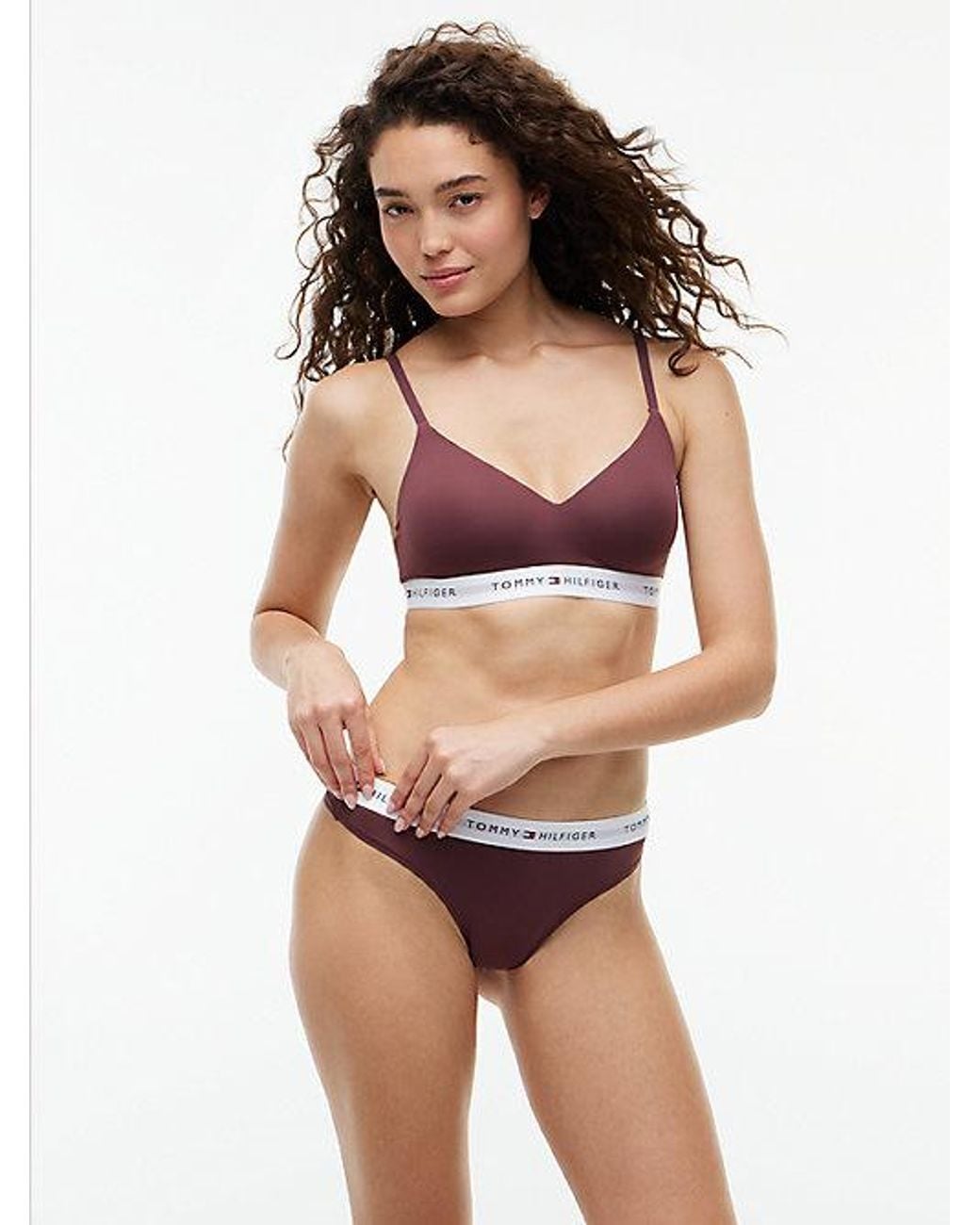 Tommy Hilfiger Brown Signature Logo Microfibre Thong
