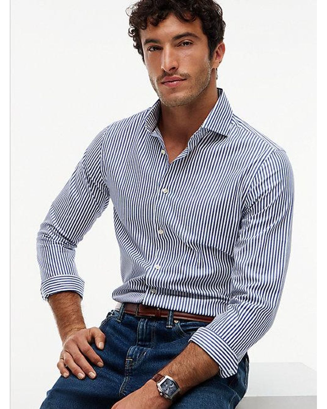Tommy Hilfiger Blue New York Label Slim Fit Flex Collar Shirt for men