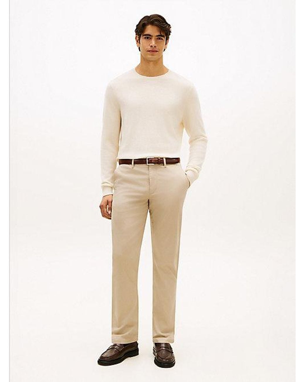 Tommy Hilfiger Natural Denton Textured Print Straight Leg Chinos for men