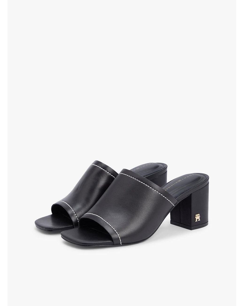 Tommy Hilfiger White Th Monogram Leather Block Heel Mules