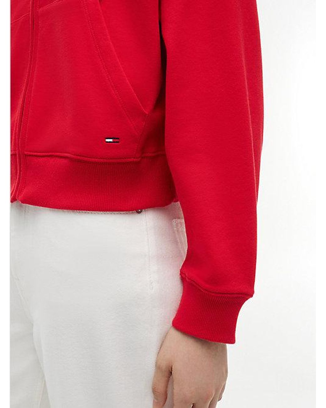 Tommy Hilfiger Red Boxy Sueded Terry Zip-Thru Hoody
