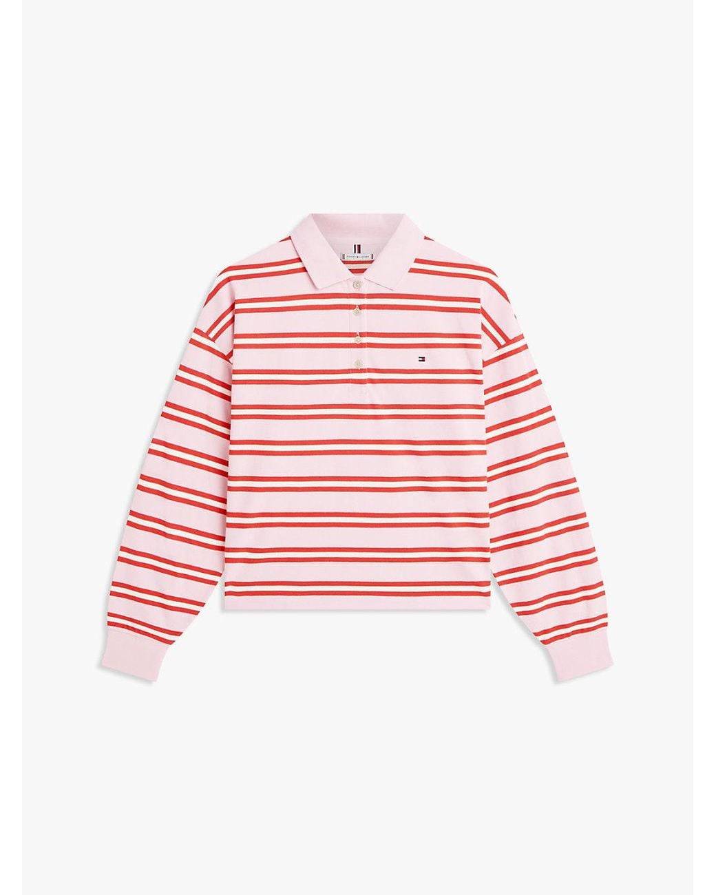 Tommy Hilfiger Red 1985 Relaxed Fit Stripe Long Sleeve Polo Shirt