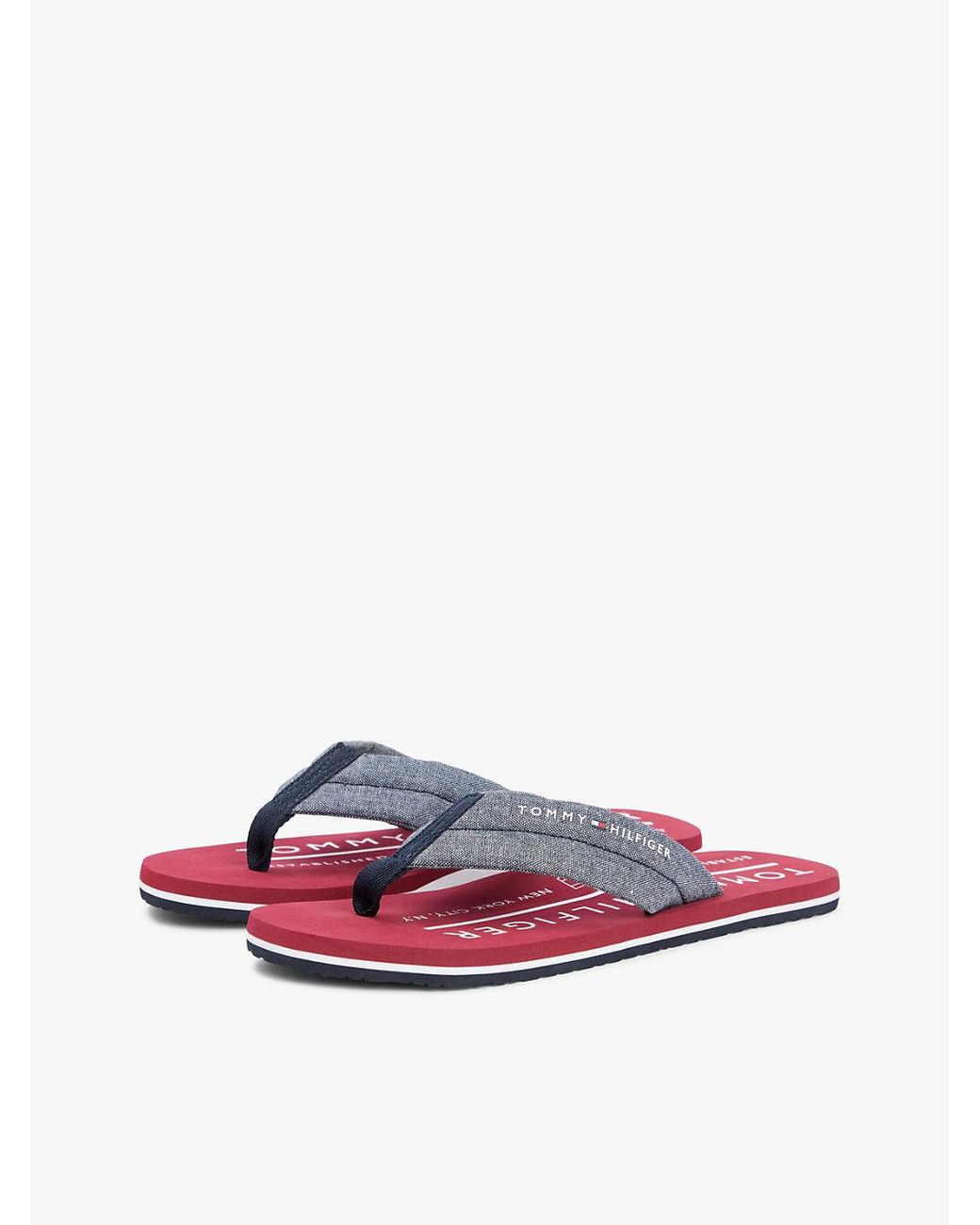 Tommy Hilfiger White Pure Linen Chambray Jacquard Flip-Flops for men
