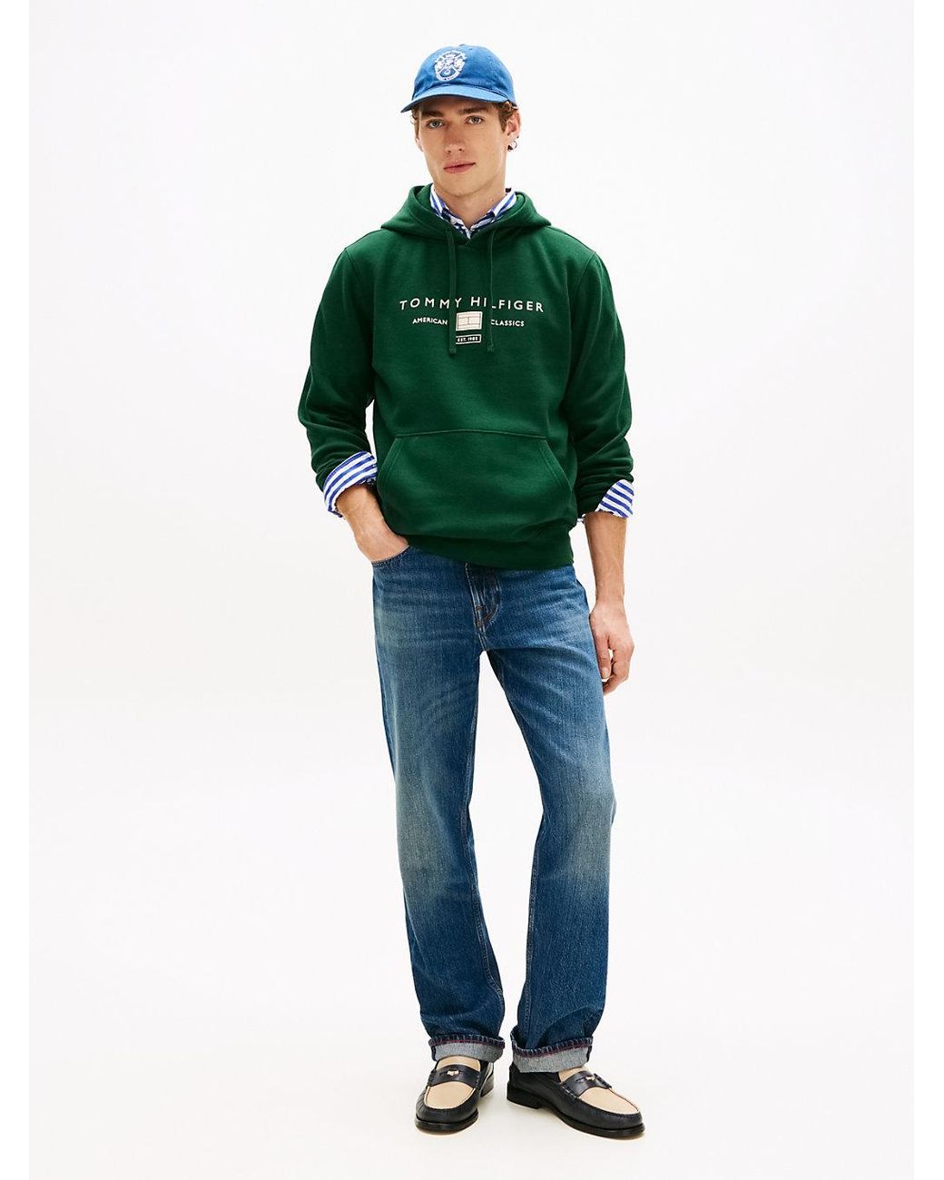 Tommy Hilfiger Green Logo Terry Drawstring Hoody for men