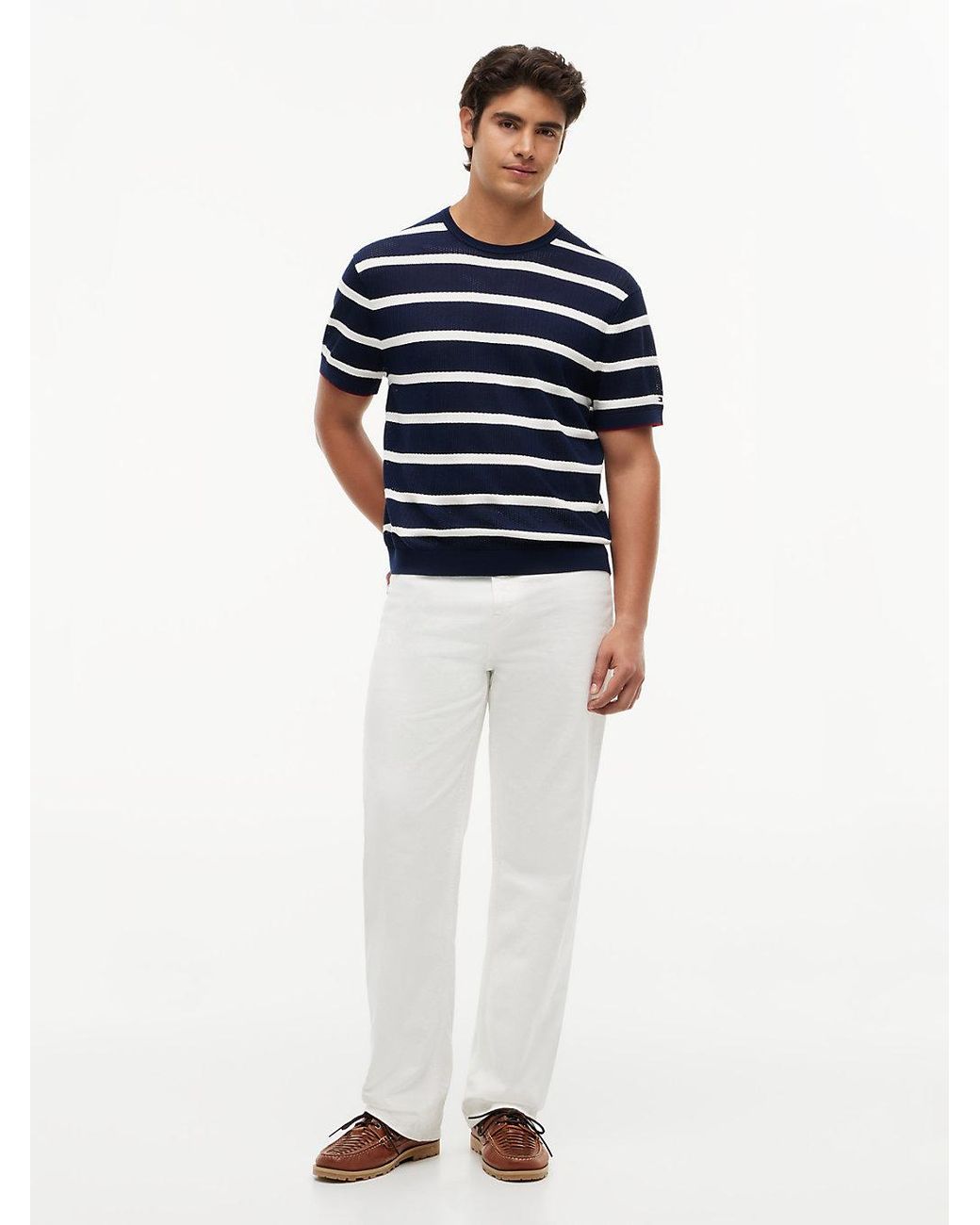 Tommy Hilfiger Red New York Label Breton Stripe Knit Relaxed T-shirt for men