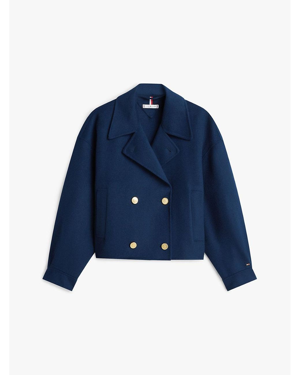 Tommy Hilfiger Blue Wool Blend Double Breasted Peacoat