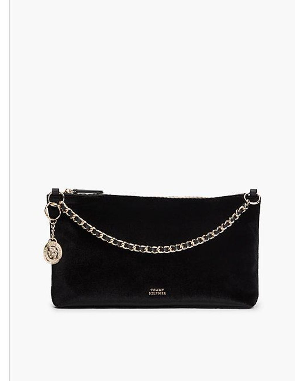 Tommy Hilfiger Black Chain Strap Charm Velvet Bag