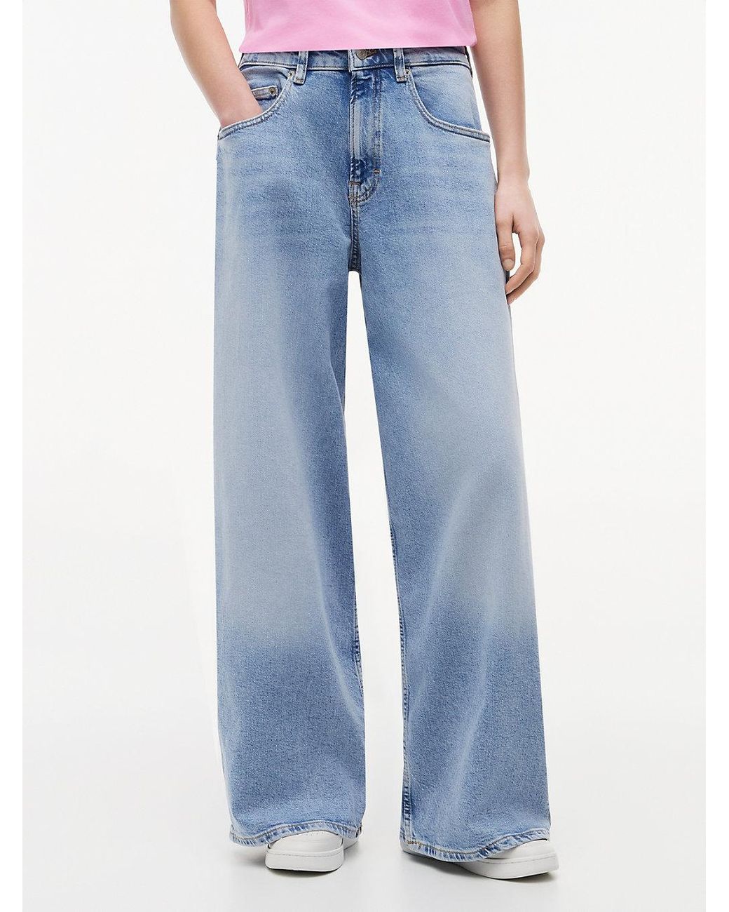Tommy Hilfiger Red Mid Rise Loose Wide Leg Jeans
