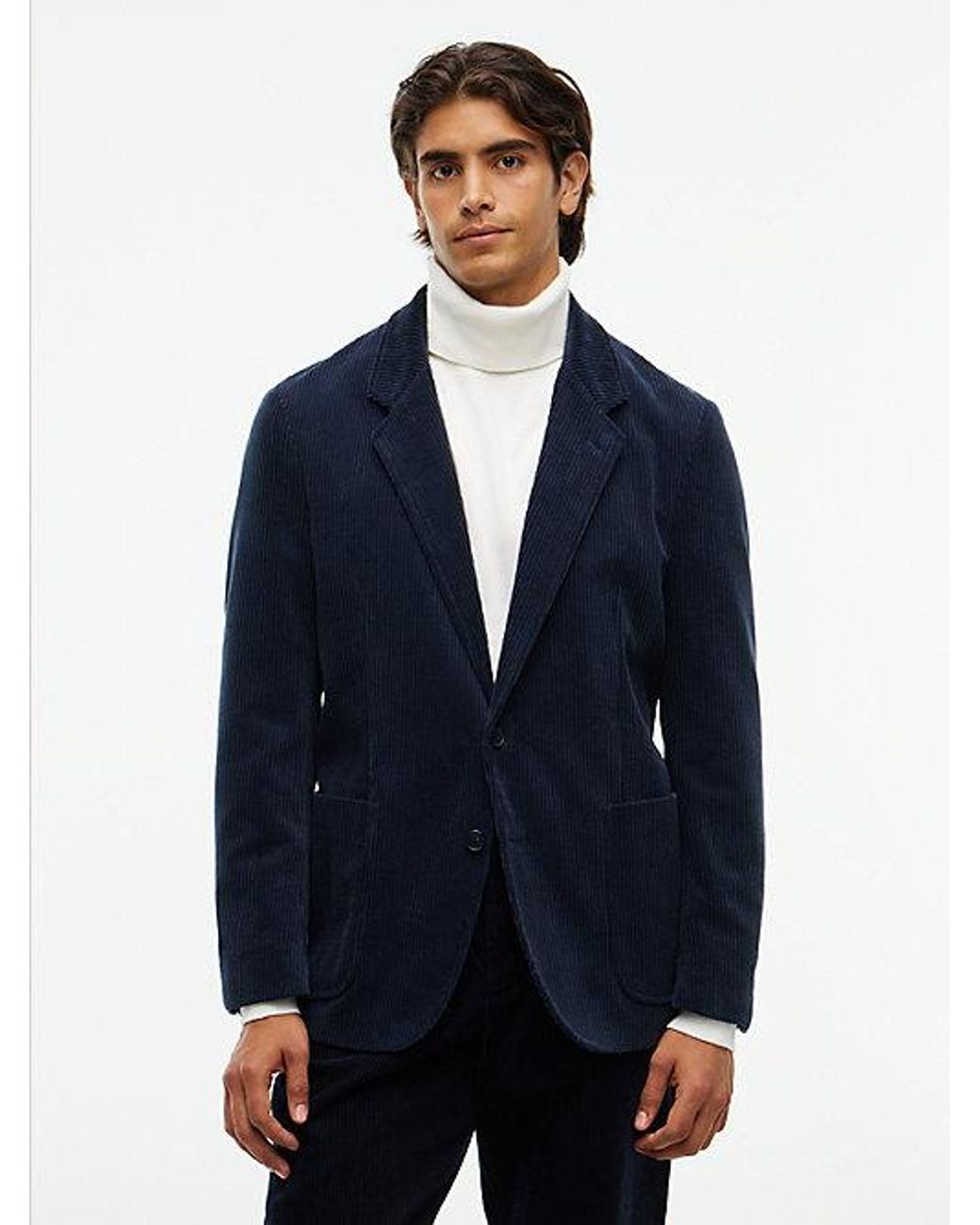 Tommy Hilfiger Blue Corduroy Regular Fit Single Breasted Blazer for men