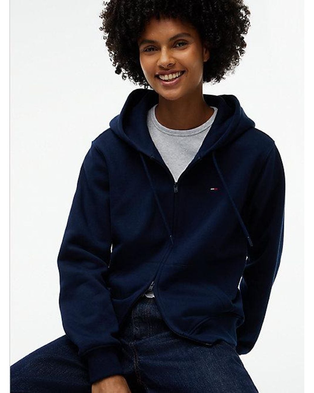 Tommy Hilfiger Blue Tommy Jeans Flag Embroidery Fleece Zip Thru Hoody