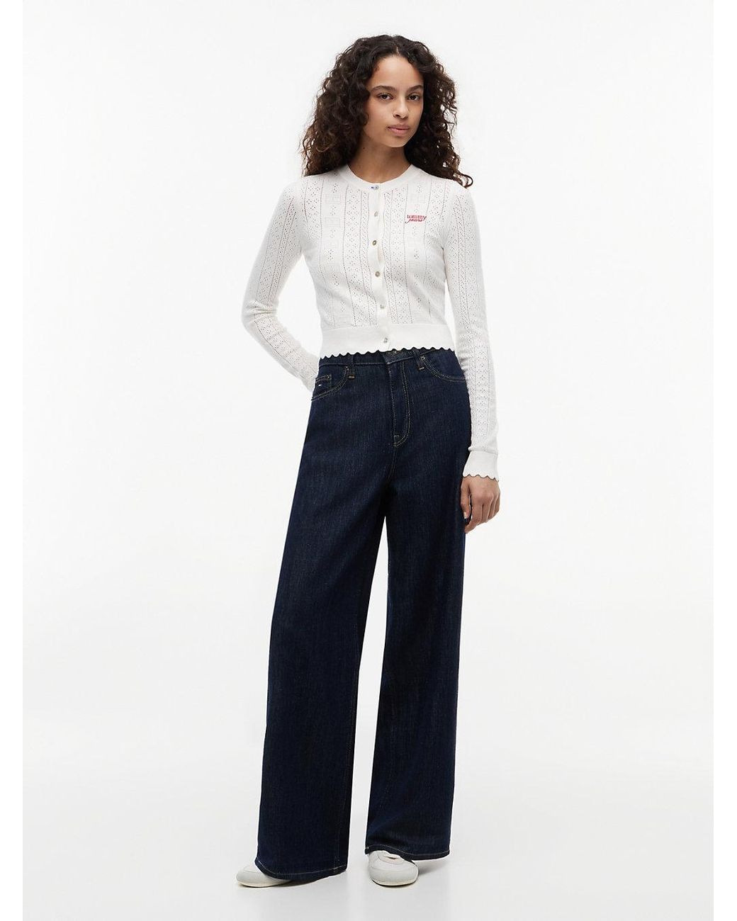 Tommy Hilfiger White Slim Pointelle Flag Cardigan