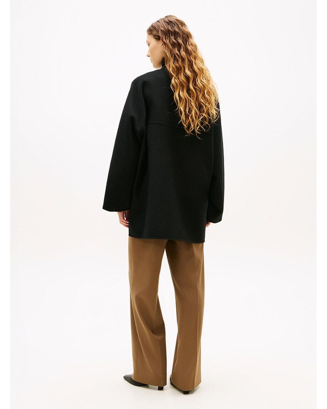 Tommy Hilfiger Black Wool Blend Funnel Neck Oversized Coat