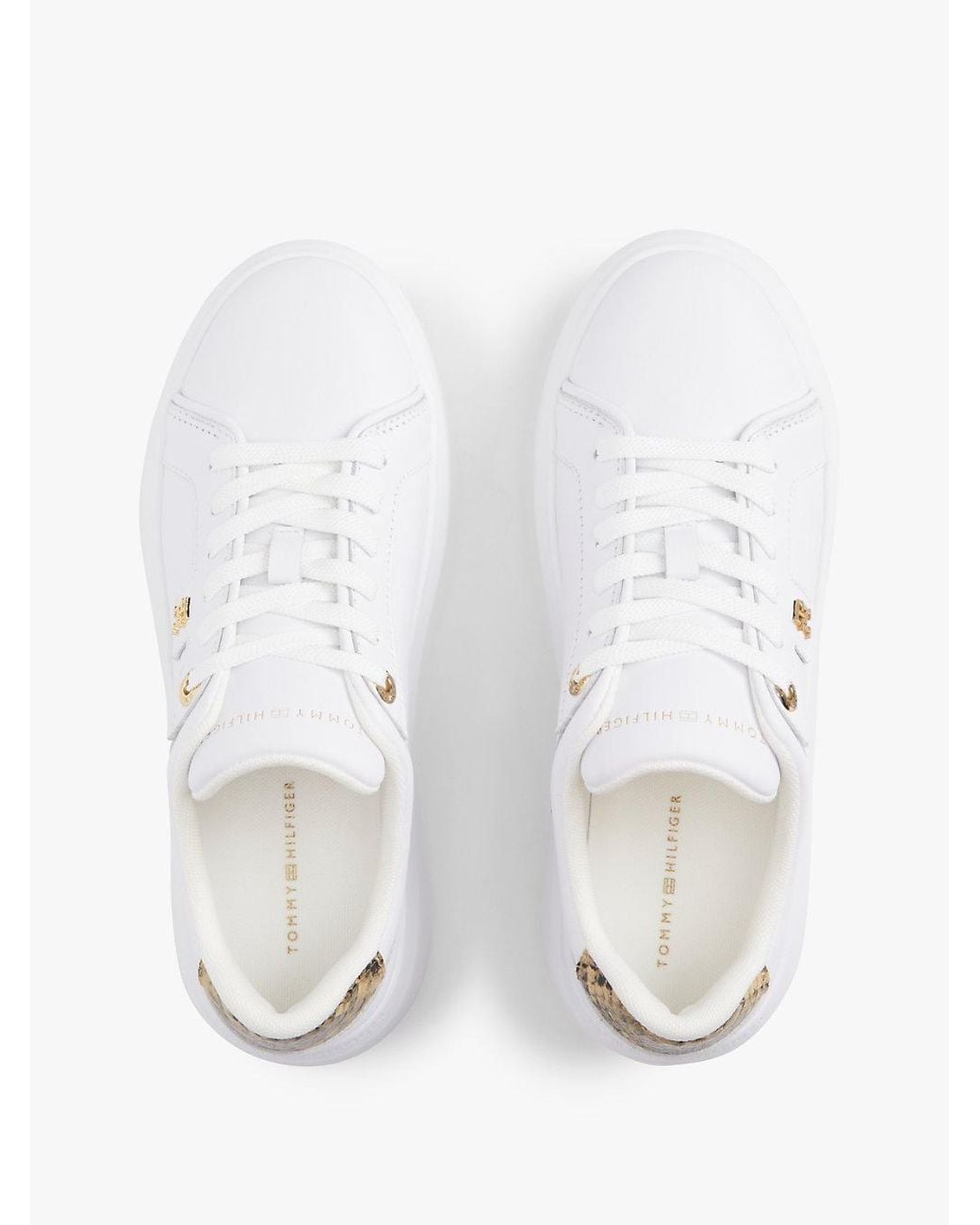 Tommy Hilfiger White Snake Print Heel Leather Platform Trainers