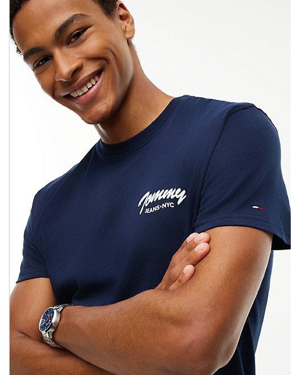 Tommy Hilfiger Blue Logo Jersey Crew Neck T-Shirt for men