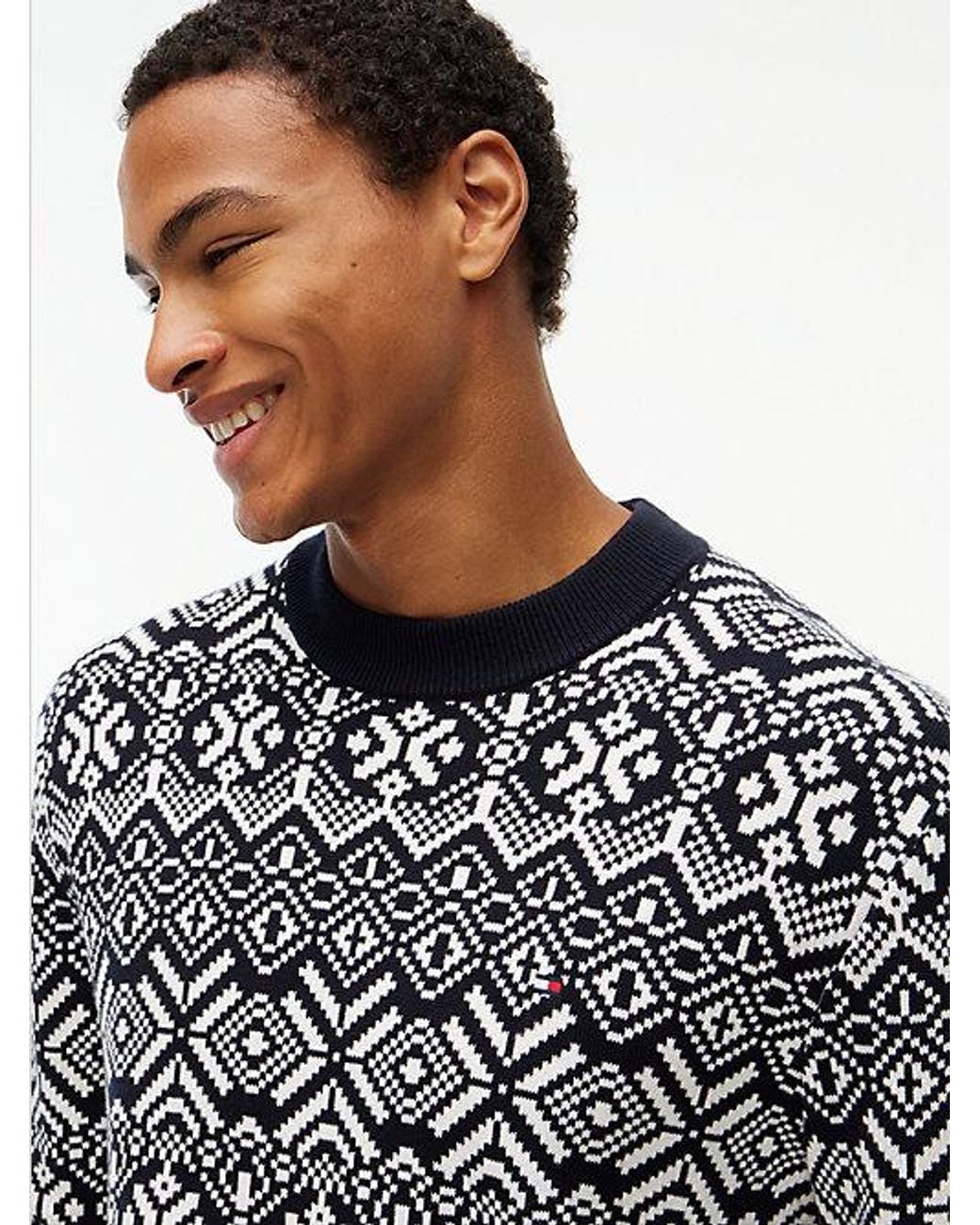 Tommy Hilfiger Gray Fair Isle Relaxed Crew Neck Jumper for men