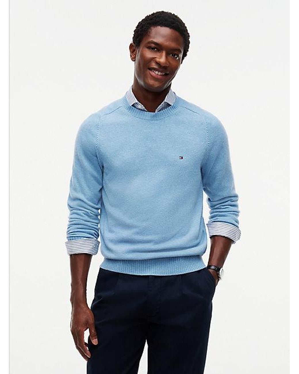 Tommy Hilfiger Blue Pure Lambswool Crew Neck Jumper for men